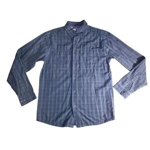 10.DEEP Navy, Green & Purple Plaid Long Sleeve Button Up Casual Shirt Size L